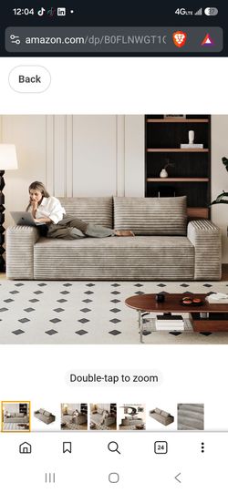 Beige Corduroy 3-Seater Sofa