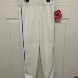 The Gluv Athletique Fastpitch Softball Pants XS White W/ Columbia Blue Piping