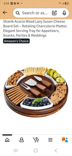 Shanik Acacia Wood Lazy Susan Cheese Board Set – Rotating Charcuterie Platter, Elegant Serving Tray for Appetizers, Snacks, Parties & Weddings