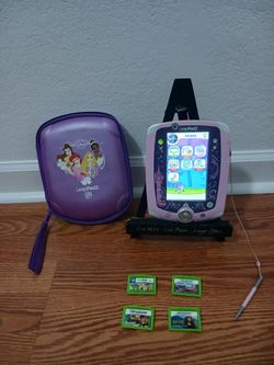 LeapFrog LeapPad 2 Disney Princess Pink Tablet Bundle 4 Games Stylus Purple Case