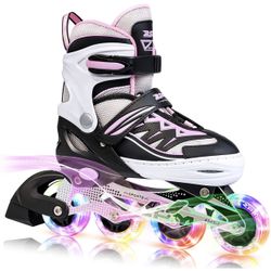 Girls Adjustable Illuminating Inline Skates with Light up Wheels