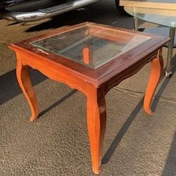 Antique Wood & Glass End Tablel