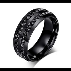 New S925 Black Gunmetal Men Wedding Ring 