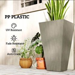 Outsunny 28 Inches Taper Planters with Drainage Holes, Gray, Set of 3