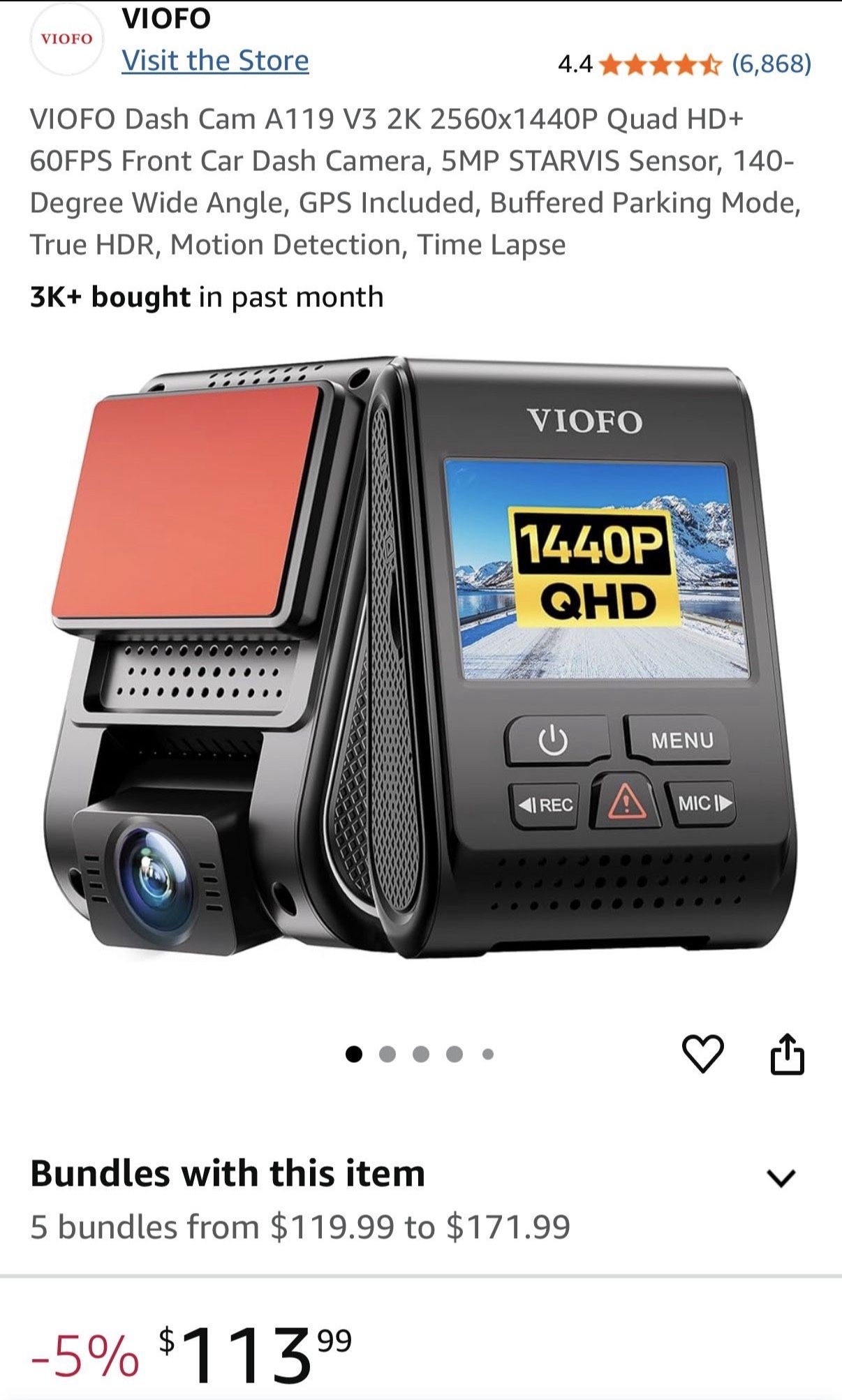 VIOFO Dash Cam A119 V3 2K