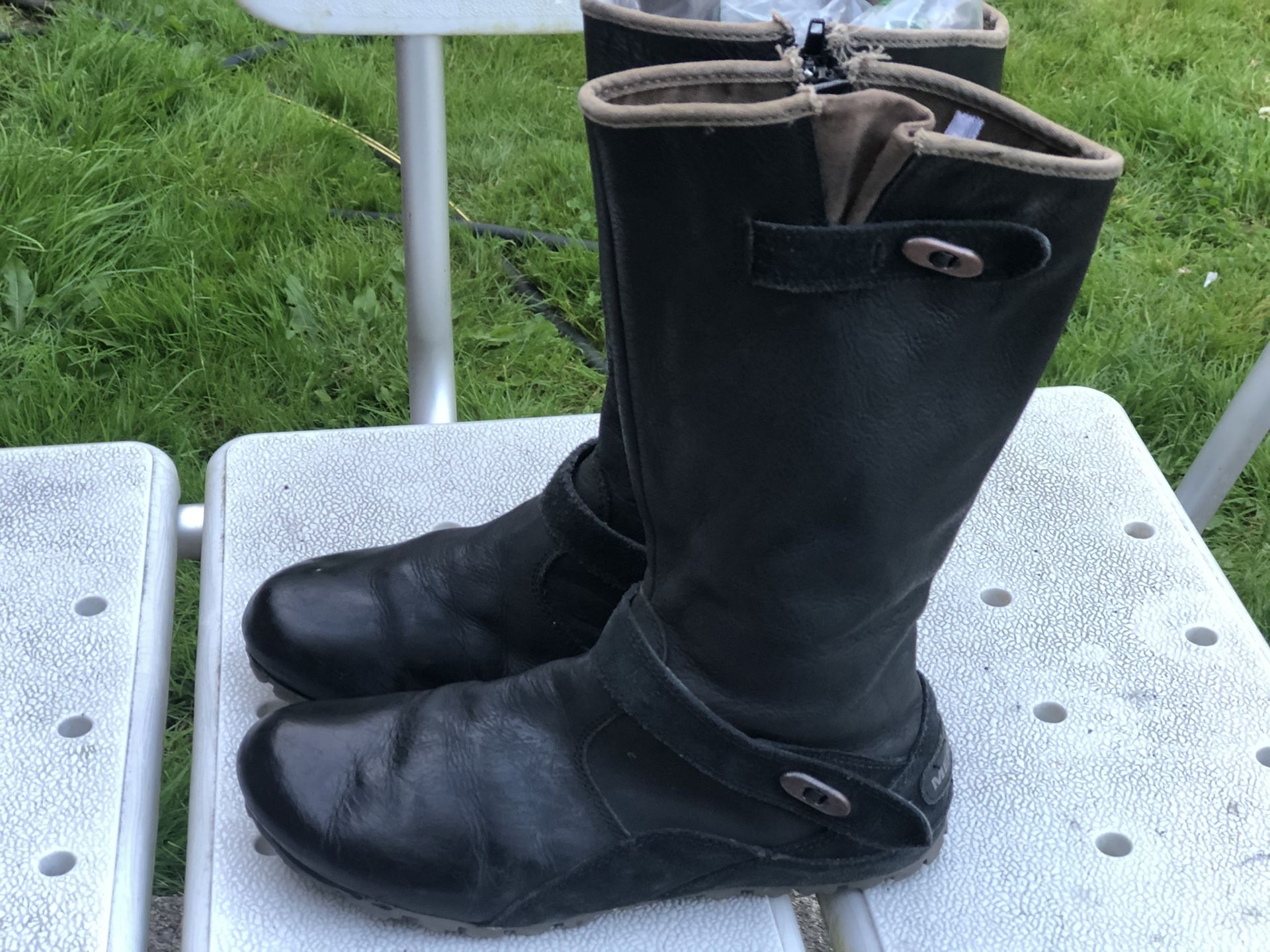 Merrell Select Dry Black Leather Zip Knee High Boots Womens Size 7
