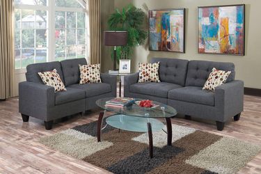 2 Piece Grey Sofa And Love Seat Set F6901