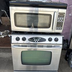 Maytag microwave and a gas stove both in excellent working condition.