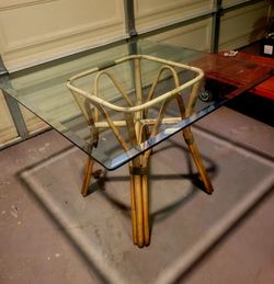 VINTAGE BAMBOO SQUARE GLASS TOP TABLE