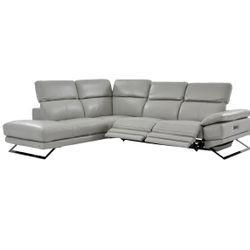 Gray Leather Reclining Sofa 