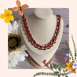 Chunky Collar Necklace With Burgundy Suede Ribbon