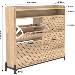NEW Shoe Storage Cabinet – 4 Flip Drawers – Oak Finish