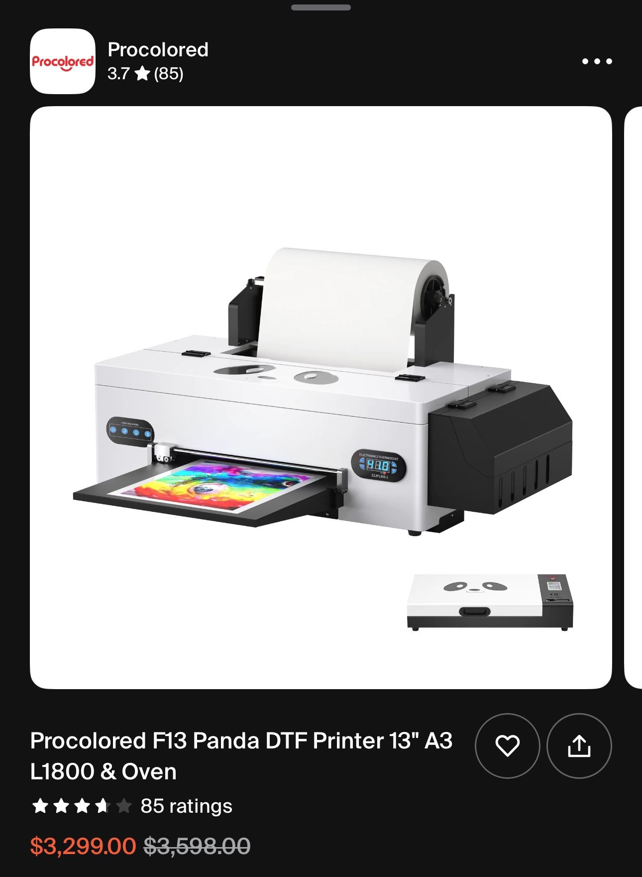DTF PRINTER -Procolored F13 Panda DTF Printer 13" A3 L1800 & Oven