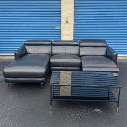Sectional Leather With Recliner & Table