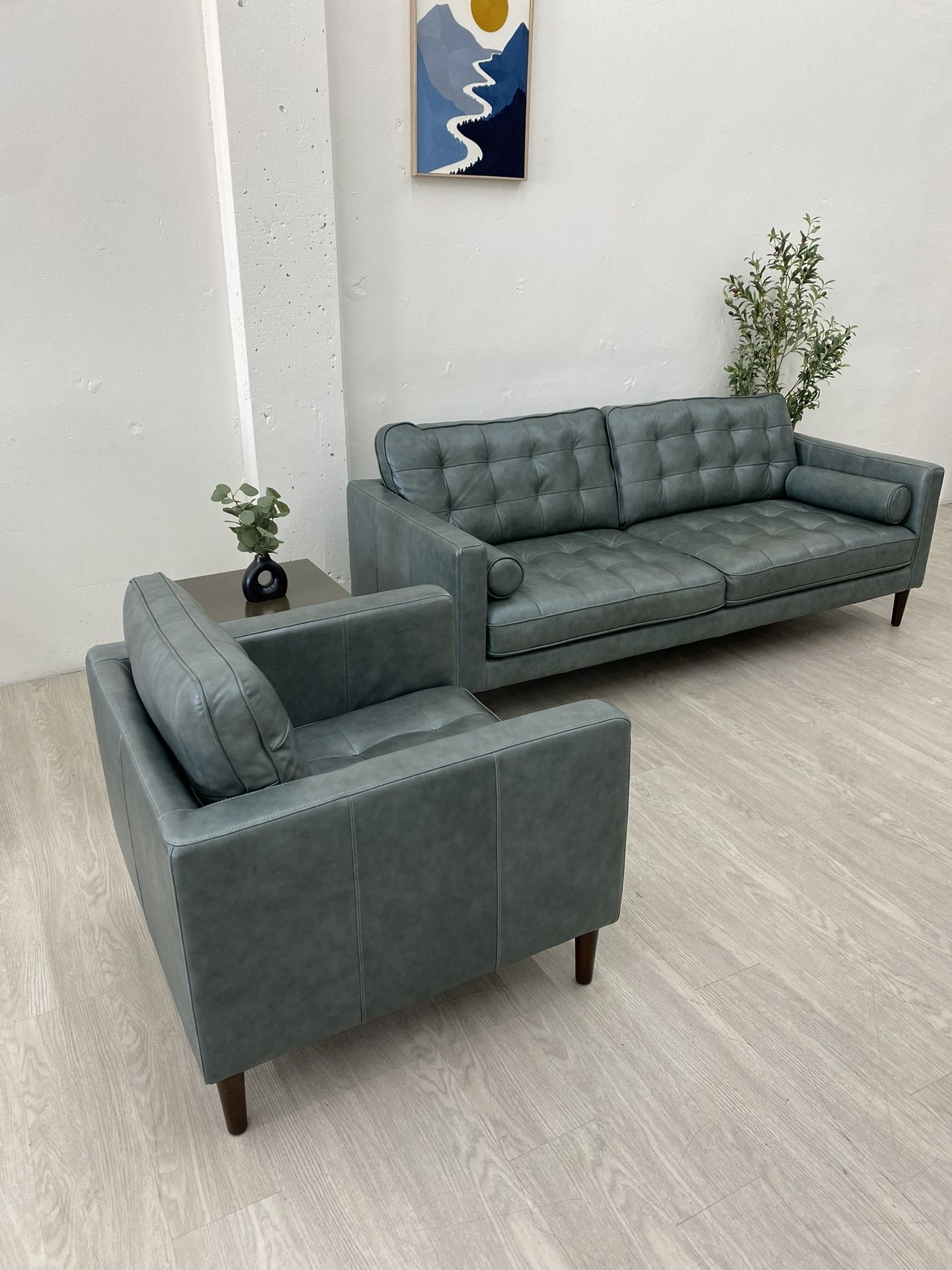 Harstine Leather Sofa and Chair Set Emerald Green