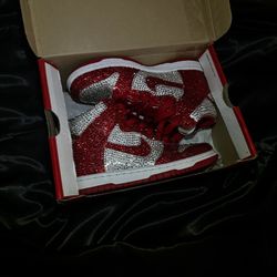 Custom Bedazzled Red & White Nike Dunk Highs