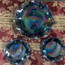 Vintage Set of 3 Indiana Carnival Glass Plates