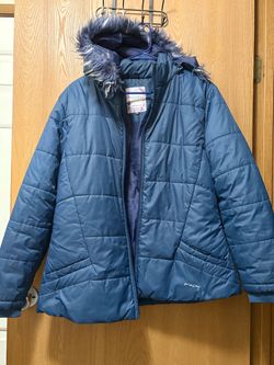 Fort Collins Blue Quilted Puffer Jacket with Faux Fur Hood