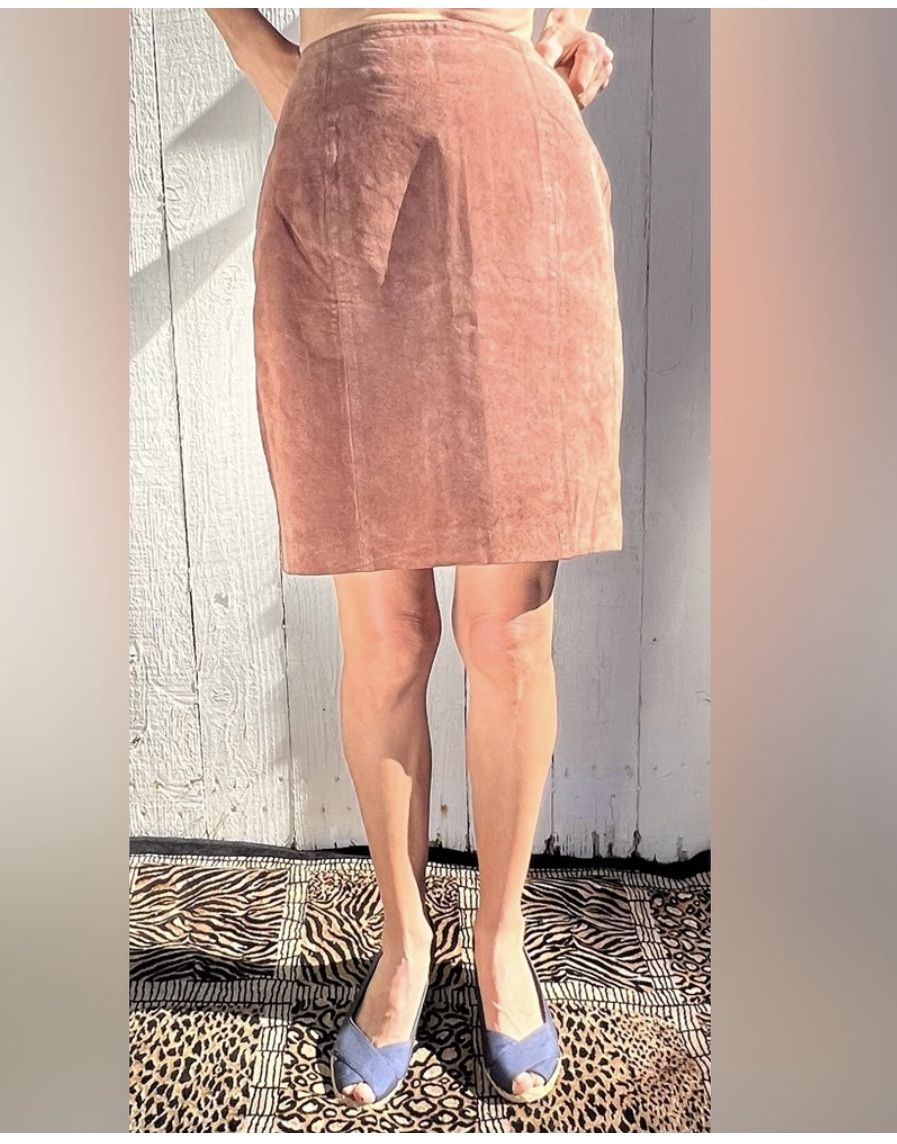 Vintage Savannah Leather Midi Brown Pencil Skirt (8)