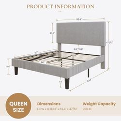 🥨Queen Size SHA CERLIN Bed Frame, Velvet Platform Bed Frame with Vertical Channel Tufted Headboard, Upholstered Corduroy, Strong Wooden Slats, No Box