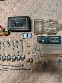 Huge Vintage Collectibles Estate Lot - 14k GF Pens, Antique Toleware Box, Diecast Toys, Italy Spoons