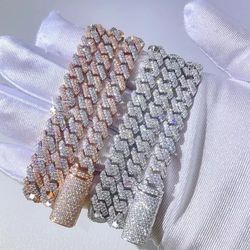 2023 Dual Tone 8mm .925 Sterling Silver Moissanite Cuban Link Necklace