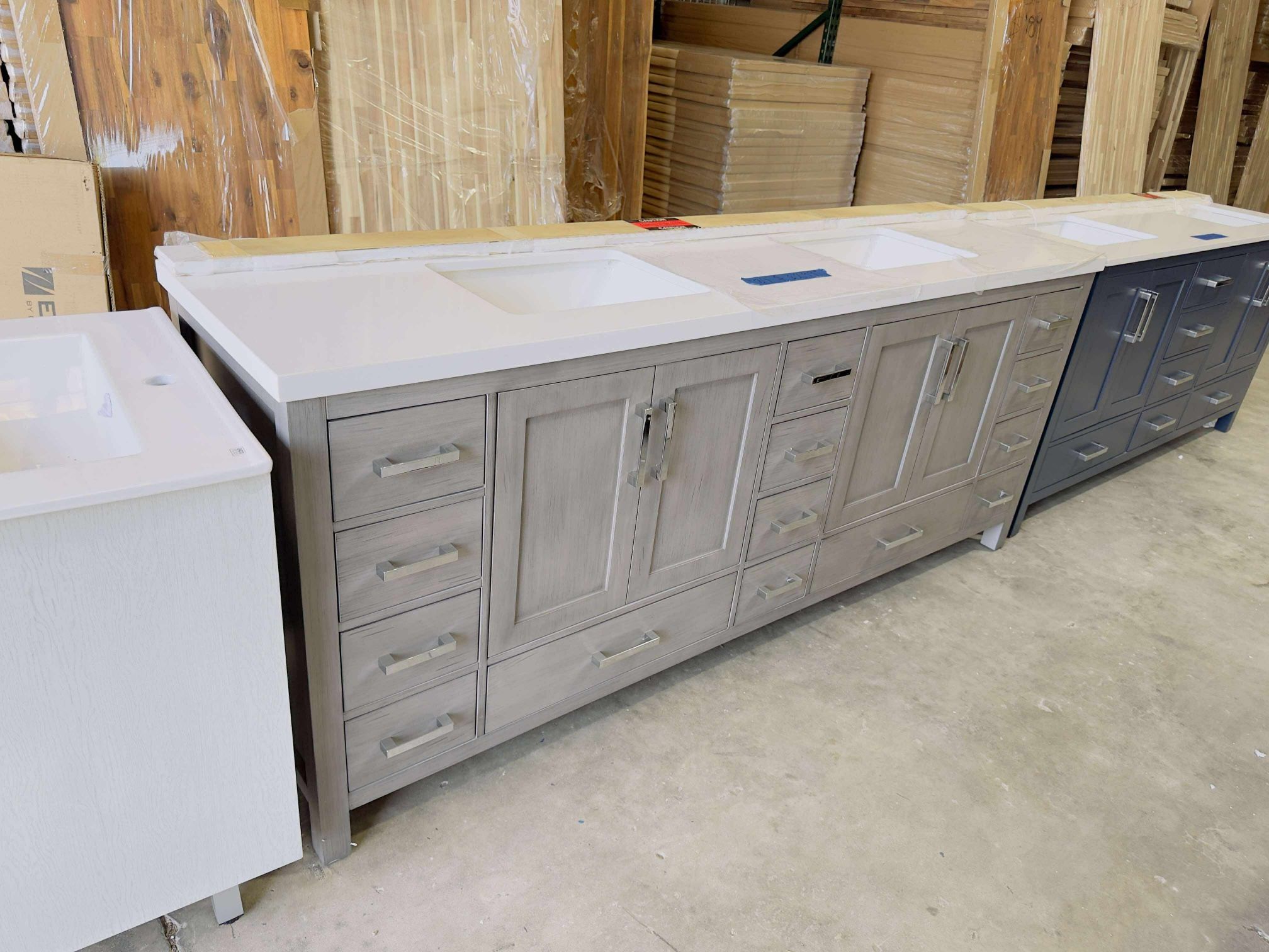 84” Beautiful Bathroom Vanity in Gray, double sink, soft close solid wood. $1299 Bathroom