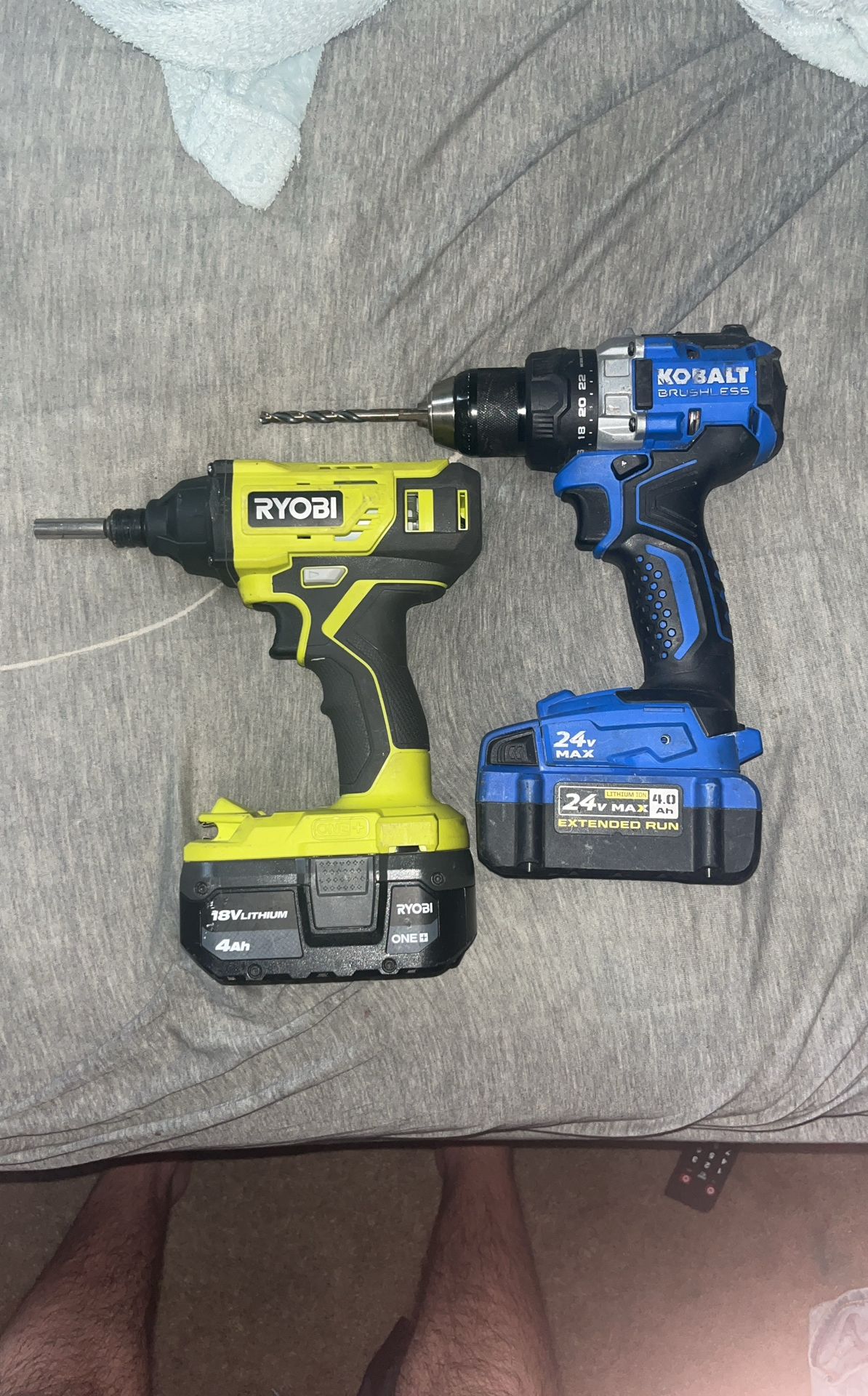 Ryobi 18 V DrillWith Battery & Kobalt 24 V Max Drill With Battery