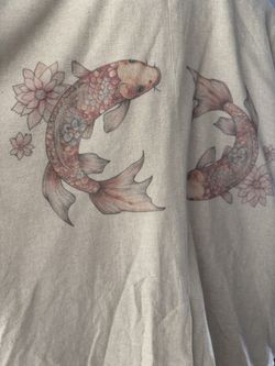 Mens XL Upcycled linen Blazer With koi fish 
