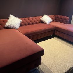New Tufted Modular Sectional.  Carmine Red.  75” X 127” X 75”.  Free Delivery!