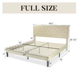 Hegg Tufted Upholstered Platform Bed with Wood Slats Headboard Full Size