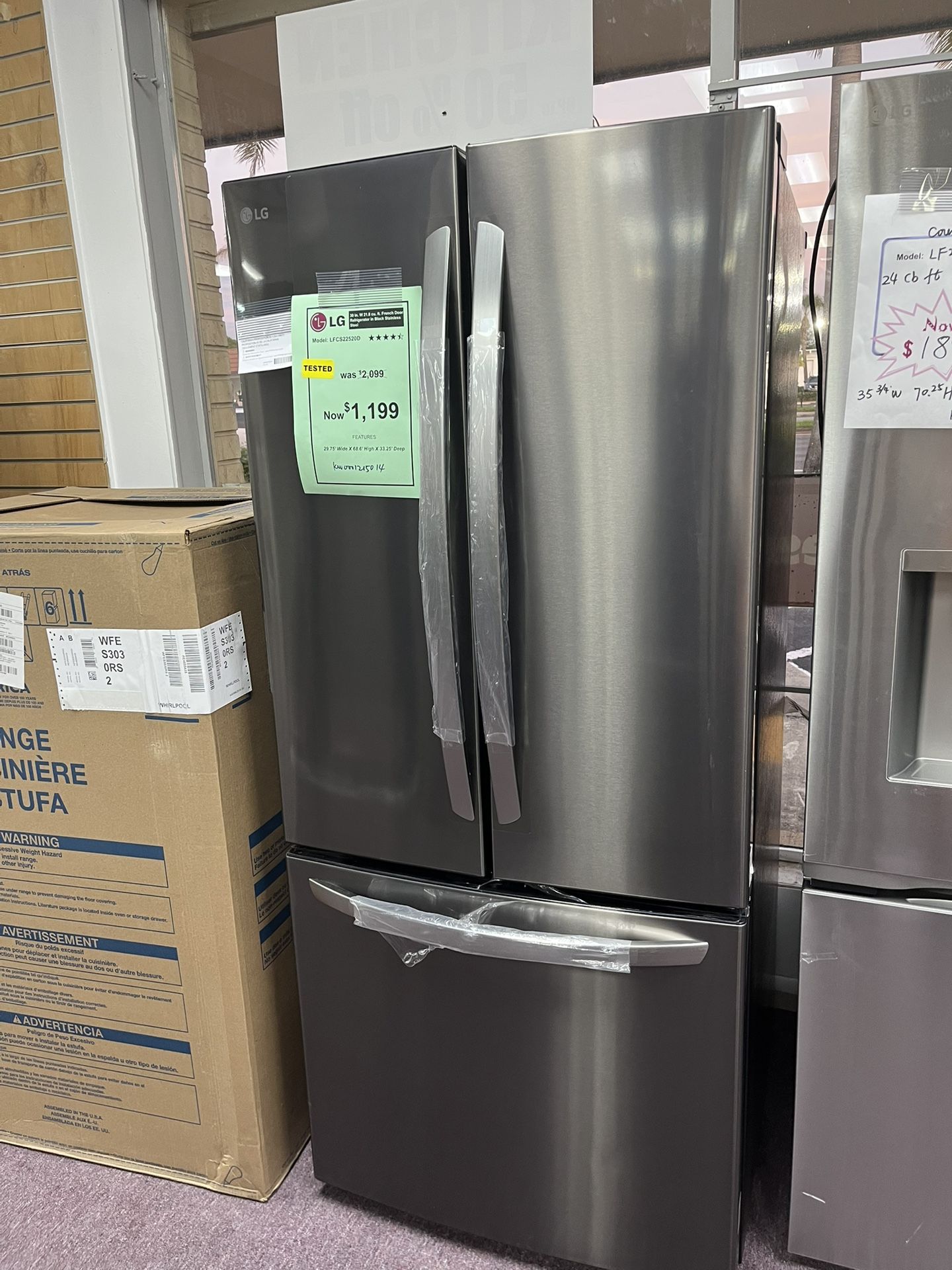 Refrigerator, LG New Open Box 30” Wide French Door Fridge