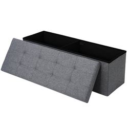 43.3 Inches Folding Storage Ottoman Bench Chest Footrest Stool MDF Frame, Gray