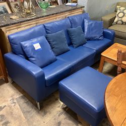 Blue Couch With Ottoman 