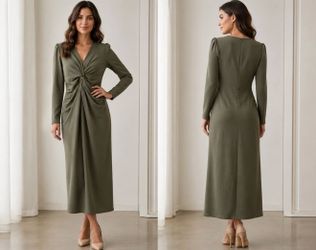 PrettyGarden olive green twist-front maxi dress , Size L