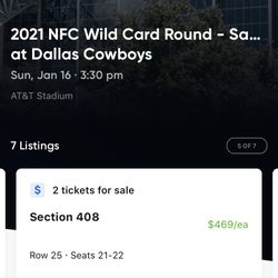 (2) Good San Francisco 49ers @ Dallas Cowboys Playoffs Tickets Sec 408 $380 Each