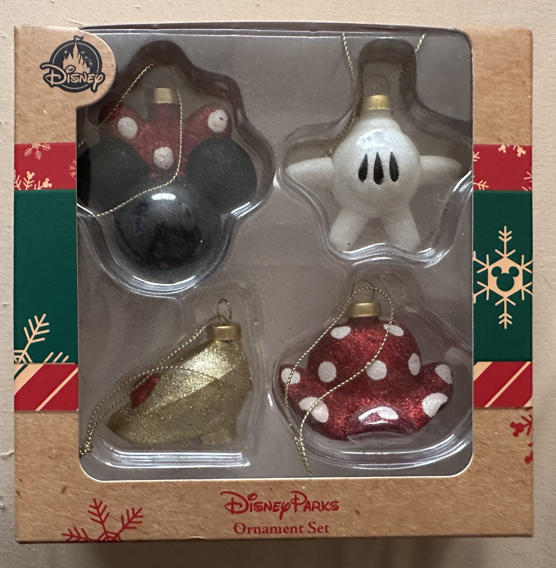 New Disney Parks Minnie Mouse Glass Ornament Set of 4