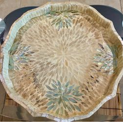 Decorative Handcrafted Mother Of Pearl & Capiz Shell Inlay Mosaic Serving Tray - 18" x 18" x 1 1/2”