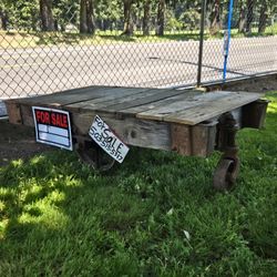 Vintage Industrial  Wood  Cart With  Metal Wheels