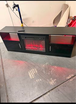 Black TV Stand with Electric Fireplace Insert