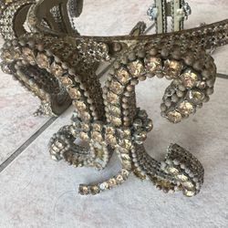 B.B Simon Gold & Crystal Pet Bowl dog dish water food bowl holder 