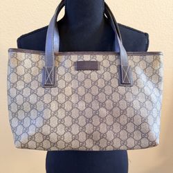 G U C C I- GG Canvas Tote Bag - Classic Monogram - Brown Leather Trim