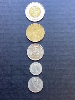 Vintage Set of Canada 5 Coins, Different Years and Denominations