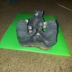 Table Decor Figure of 3 Black Bears Sitting Holding Hands