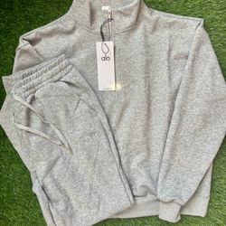 Alo Yoga Grey Set 1/4 Quarter Zip + Joggers Sweatpants