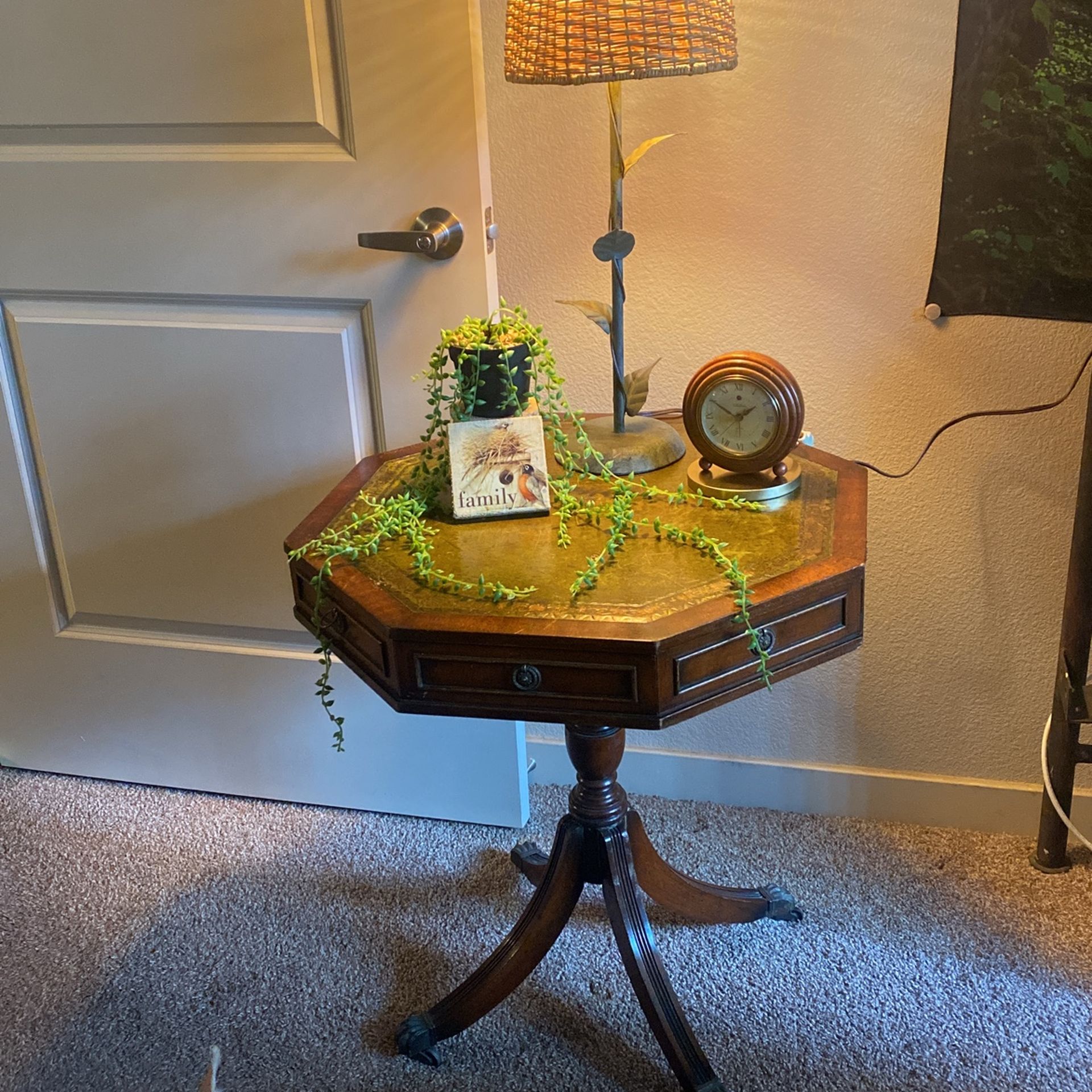 Antique Hexagon Leather Top Table