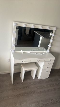 White Wooden Vanity with LED Light