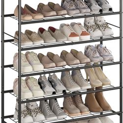 Shoe Rack Organizer 6 Tier for Closet Entryway Free Standing Metal Storage Shoe Shelf with MDF Top Board，Brown