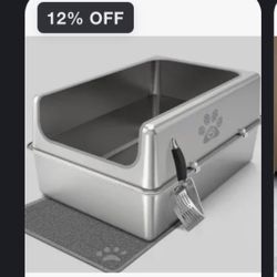 Semi Enclosed Stainless Steel Cat Litter Box. 
