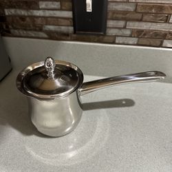 BRAND NEW STAINLESS STEEL MILK FROTHING COFFEE WARMING POT WITH LID AND SPOUT